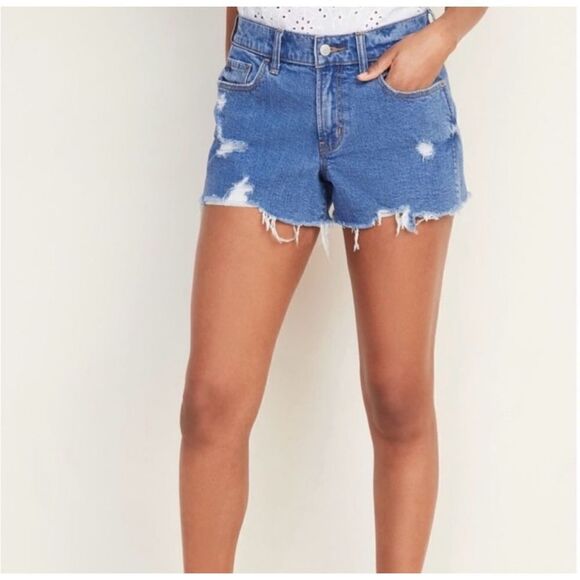 Old Navy Mid Rise Cut Off Blue Ripped Distressed Torn Denim Shorts Size 4 - Picture 8 of 8